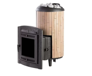 Печь-каменка чугунная АТМОСФЕРА XL дверца со стеклом в ламелях ОКАМЕНЕВШЕЕ ДЕРЕВО набор (18-26 мкуб)
