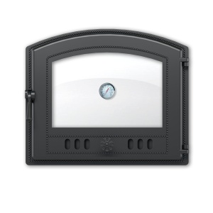 Дверца чугунная ВЕЗУВИЙ 224 крашеная со стеклом и термометром АНТРАЦИТ (посадочный размер 330 х 410)