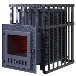 Печь-каменка чугунная GFS ЗК 30М в СЕТКЕ  дверца со стеклом (30 м.куб)