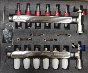 Коллектор с  6 выходами с расходомерами, воздухоотводчиками, кранами ALT-K