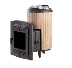 Печь-каменка чугунная АТМОСФЕРА L дверца со стеклом в ламелях ОКАМЕНЕВШЕЕ ДЕРЕВО набор-й(12-20 мкуб)