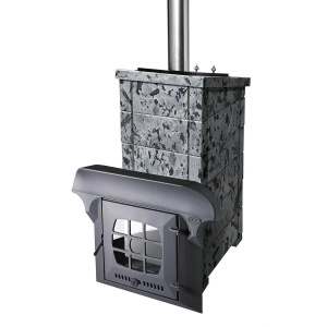 Печь-каменка чугунная КАЛИТА ЭКСТРИМ нержав тоннель и чугунная дверца ПАНОРАМА СЕРП (18 - 34 м.куб)