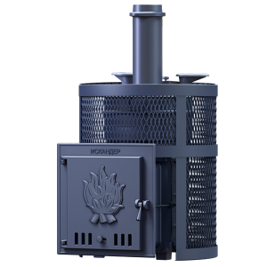 Печь-каменка чугунная ИСКАНДЕР ЗК УРАГАН 25 в СЕТКЕ  дверца глухая (25 м.куб)