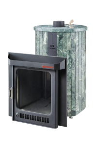 Печь-каменка ОПТИМА ПФ дверца со стеклом в ламелях ЗМЕЕВИК НАБОРНЫЙ (28 м.куб)