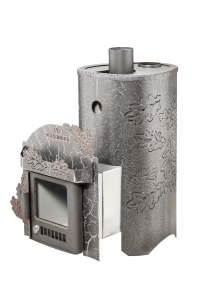 Печь-каменка МИНИ ПФ в кожухе ДУБЫ дверца со стеклом (18 м.куб)