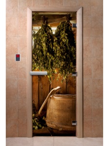 Дверь стеклянная ФОТОПЕЧАТЬ А098 700 х 1800 мм 3 петли,стекло 8 мм,кор ОЛЬХА,ручка-деревян,магнит DW