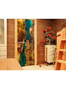 Дверь стеклянная ФОТОПЕЧАТЬ СЛЭБ-02 800х2000 мм 3 петли,стекло 8 мм,кор ОЛЬХА,ручка-дер,магнит DW-