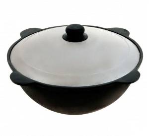 Казан чугунный 22л узбекский с крышкой круглое дно