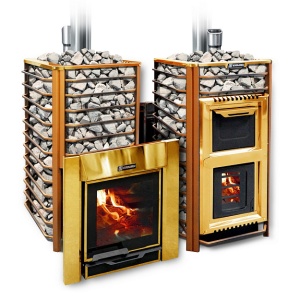 Печь-каменка ЕРМАК ЛЮКС 36 GOLD СЕТКА INOX 304 5мм дверца ПАНОРАМА (26 - 38 м.куб)