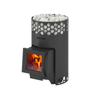 Печь-каменка ЧЁРНАЯ ПЧЁЛКА  дверца со стеклом (6 - 14 м.куб)