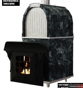Печь-каменка чугунная КАЛИТА М ароч нержавеющий тоннель и чугунная дверца ПАНОРАМА (18 - 34 м.куб)