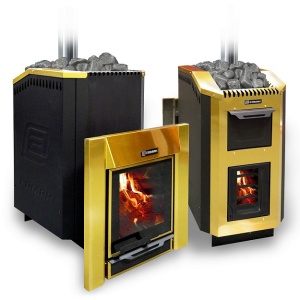 Печь-каменка ЕРМАК ЛЮКС 30 INOX 304 5мм GOLD дверца ПАНОРАМА (22 - 34 м.куб)