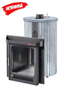 Печь-каменка ОПТИМА ПФ дверца со стеклом в ламелях ТАЛЬКОХЛОРИТ НАБОРНЫЙ (28 м.куб)