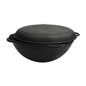 Кастрюля-казан чугунная  8л с чугунной крышкой-сковородой АМФОРА