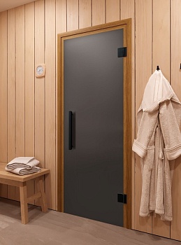 Дверь стеклянная ФАВОРИТ БЛЭК, 70х190 см, 2 усиленные петли, стекло 8 мм, коробка термированная ХВОЯ, магнит, DoorWood